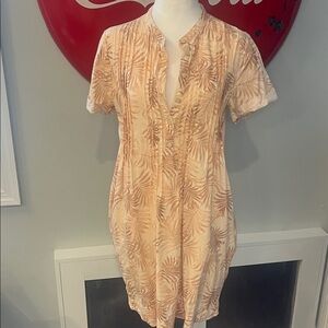 Faherty Gemina Linen-Blend Dress Short Sleeve Pink Blush Tropical Pockets, S